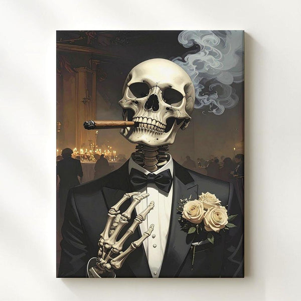 Dapper Skeleton Canvas – Elegant Halloween Tuxedo & Macabre Charm Wall Art - Gifitto