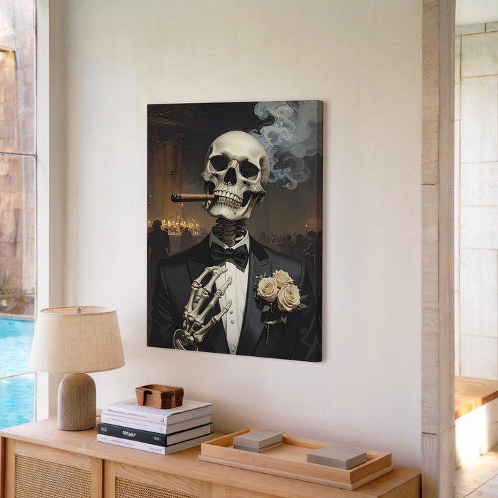 Dapper Skeleton Canvas – Elegant Halloween Tuxedo & Macabre Charm Wall Art - Gifitto