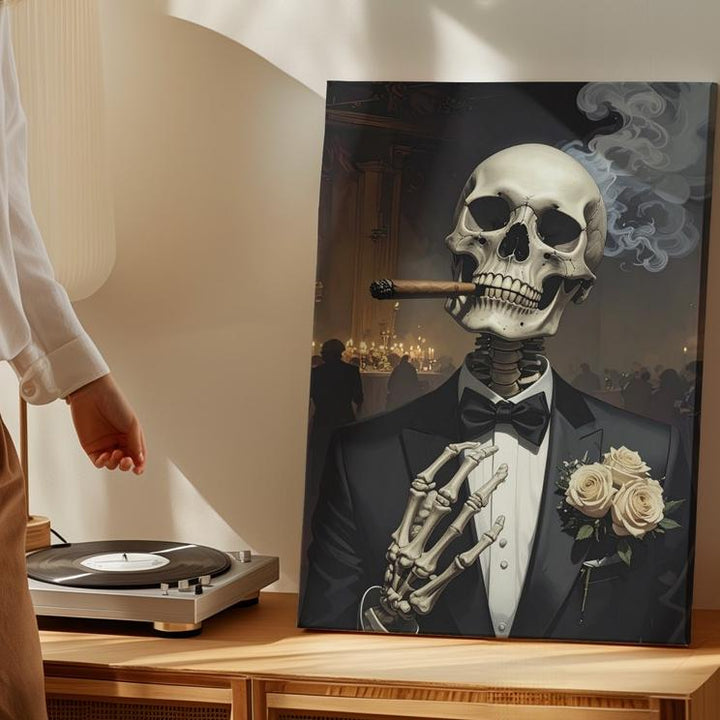 Dapper Skeleton Canvas – Elegant Halloween Tuxedo & Macabre Charm Wall Art - Gifitto