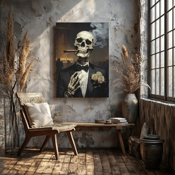 Dapper Skeleton Canvas – Elegant Halloween Tuxedo & Macabre Charm Wall Art - Gifitto