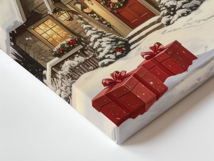 Cozy Christmas Cottage Canvas – Snowy Storybook Home with Warm Lights - Gifitto