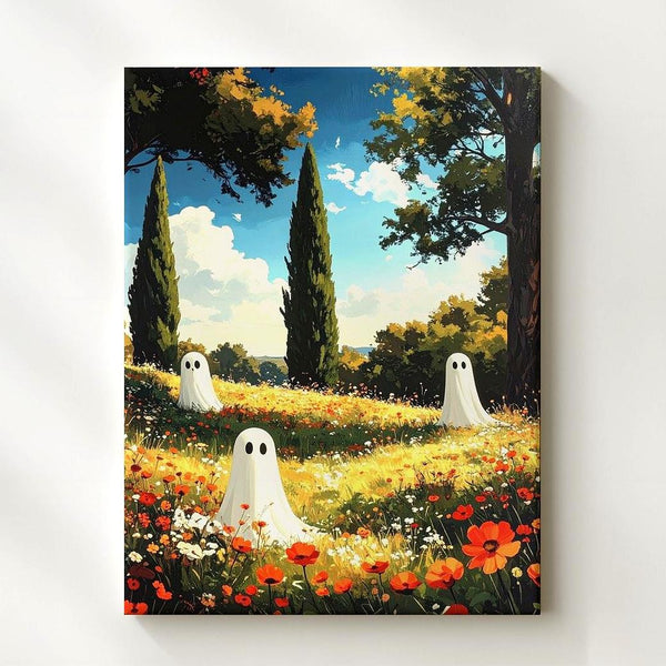 Gentle Spirits in Wildflower Field – Dreamy Halloween Canvas Art - Gifitto