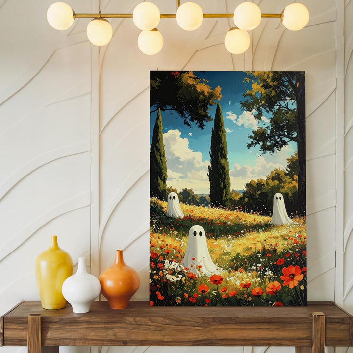 Gentle Spirits in Wildflower Field – Dreamy Halloween Canvas Art - Gifitto