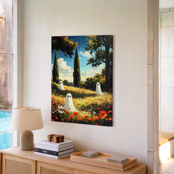 Gentle Spirits in Wildflower Field – Dreamy Halloween Canvas Art - Gifitto