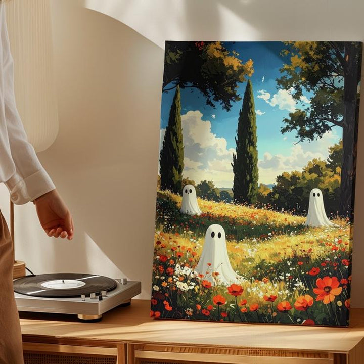 Gentle Spirits in Wildflower Field – Dreamy Halloween Canvas Art - Gifitto