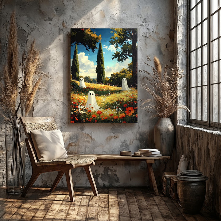 Gentle Spirits in Wildflower Field – Dreamy Halloween Canvas Art - Gifitto