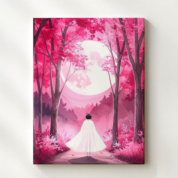 Enchanted Ghost Walk Canvas – Magical Pink Forest & Glowing Moon Art - Gifitto