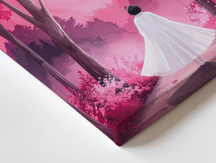 Enchanted Ghost Walk Canvas – Magical Pink Forest & Glowing Moon Art - Gifitto
