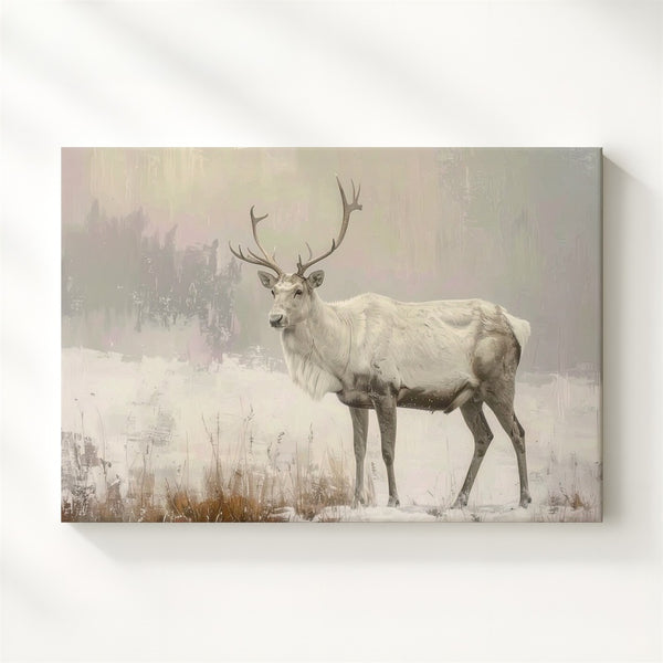 Silent Grace – White Reindeer Winter Canvas with Ethereal Elegance - Gifitto