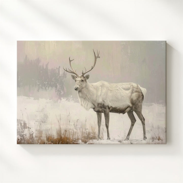 Silent Grace – White Reindeer Winter Canvas with Ethereal Elegance - Gifitto