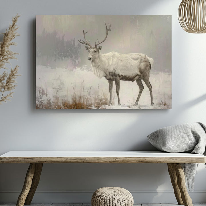 Silent Grace – White Reindeer Winter Canvas with Ethereal Elegance - Gifitto