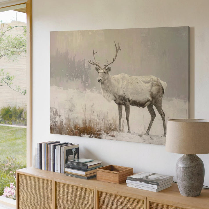 Silent Grace – White Reindeer Winter Canvas with Ethereal Elegance - Gifitto