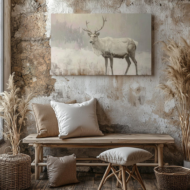 Silent Grace – White Reindeer Winter Canvas with Ethereal Elegance - Gifitto