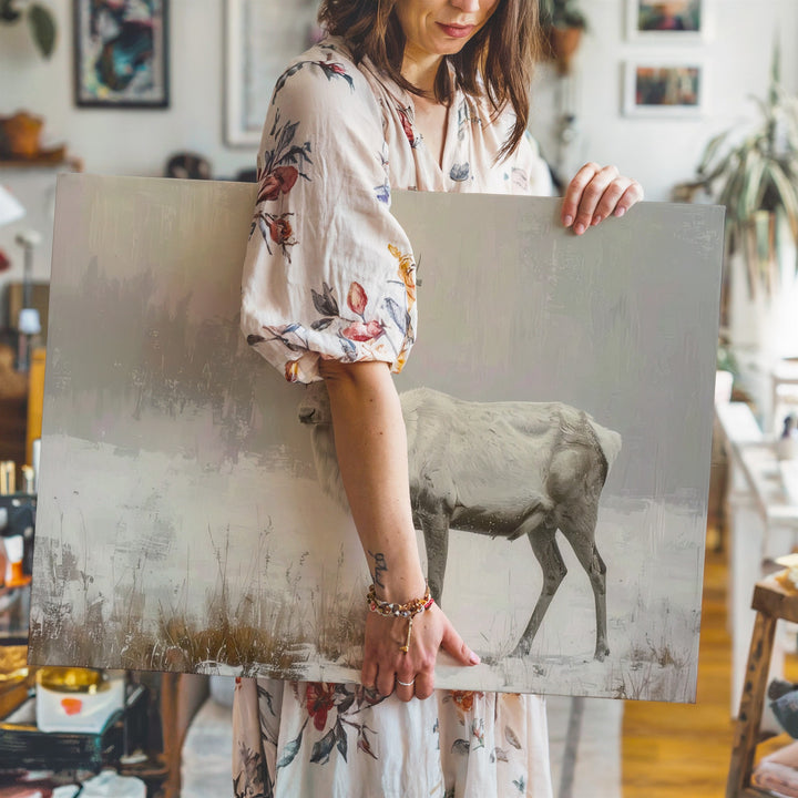 Silent Grace – White Reindeer Winter Canvas with Ethereal Elegance - Gifitto