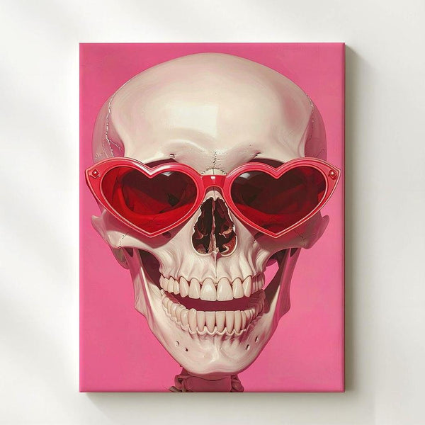 Skull with Heart Sunglasses Canvas – Bold Modern Halloween Fashion Art - Gifitto