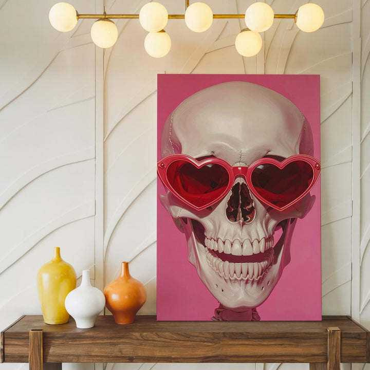 Skull with Heart Sunglasses Canvas – Bold Modern Halloween Fashion Art - Gifitto