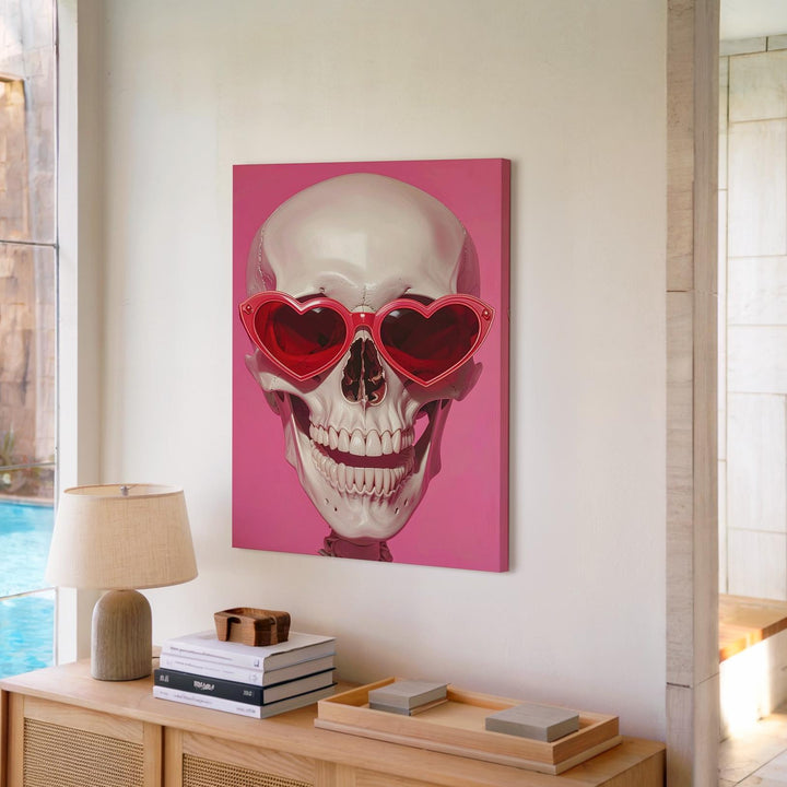 Skull with Heart Sunglasses Canvas – Bold Modern Halloween Fashion Art - Gifitto