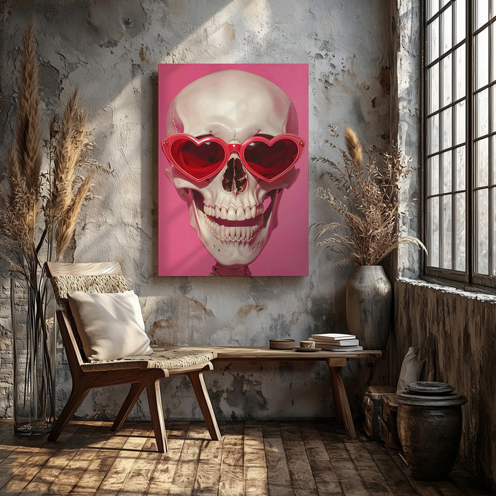 Skull with Heart Sunglasses Canvas – Bold Modern Halloween Fashion Art - Gifitto