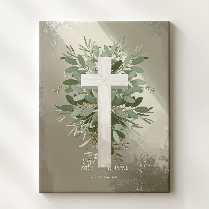 Botanical Cross Canvas – Olive & Eucalyptus Wreath on Soft Beige - Gifitto
