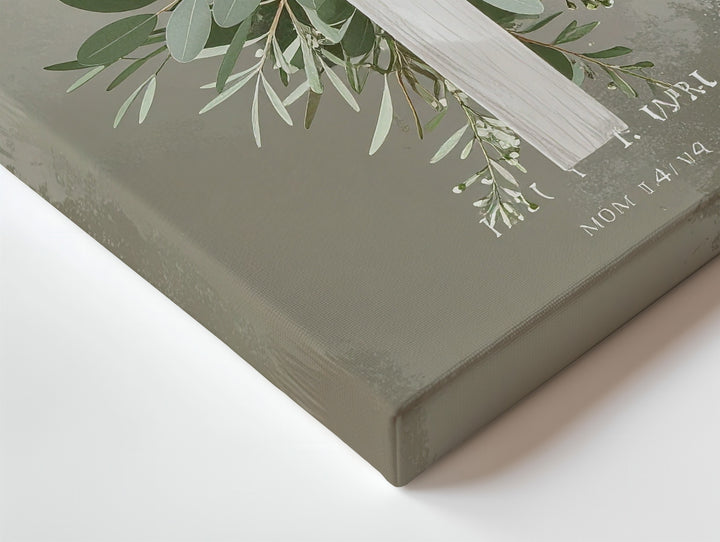 Botanical Cross Canvas – Olive & Eucalyptus Wreath on Soft Beige - Gifitto