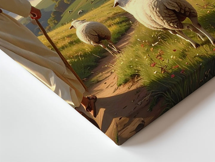 Sunset Shepherd Canvas – Jesus Leading Flock Across Rolling Hills - Gifitto