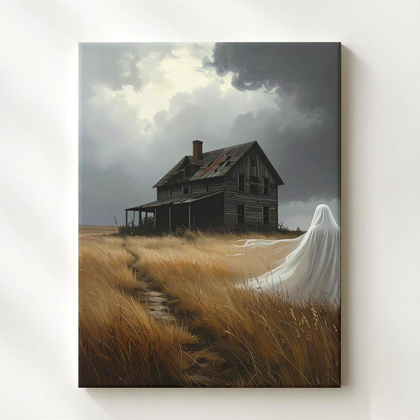 Ghost in the Field Canvas – Abandoned House & Windblown Silence Wall Art - Gifitto