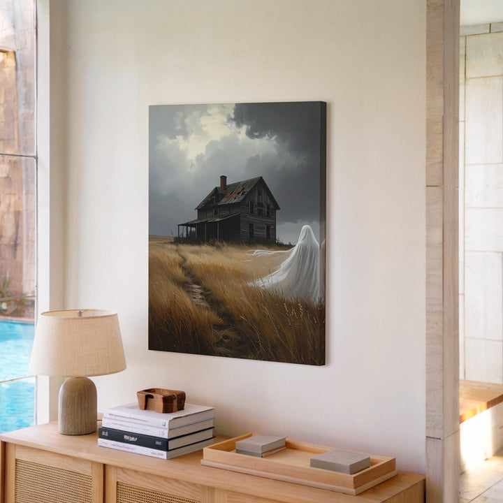 Ghost in the Field Canvas – Abandoned House & Windblown Silence Wall Art - Gifitto