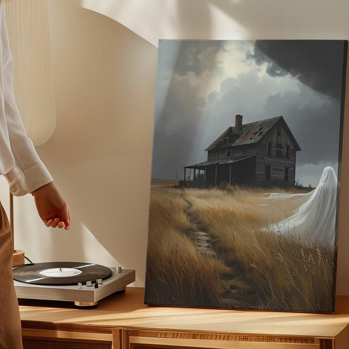 Ghost in the Field Canvas – Abandoned House & Windblown Silence Wall Art - Gifitto