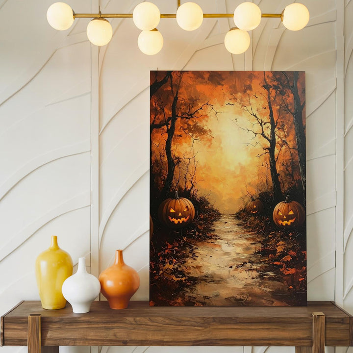 Winding Autumn Trail Canvas – Jack-O'-Lantern Path with Glowing Horizon - Gifitto