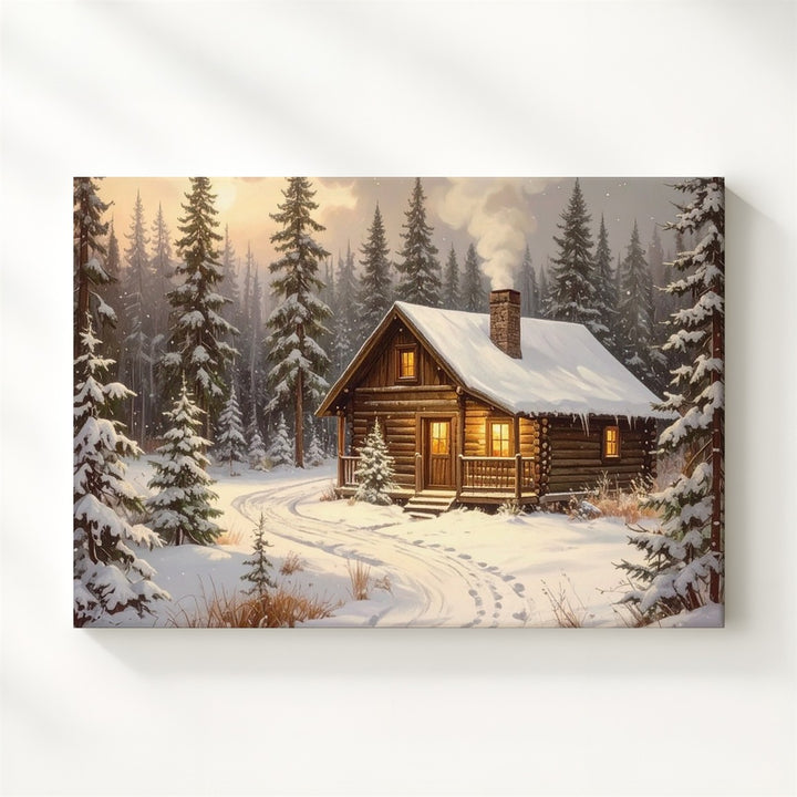Cozy Log Cabin Canvas – Snowy Pine Forest Christmas Retreat - Gifitto