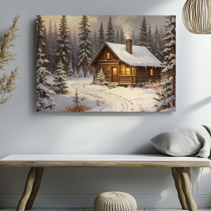 Cozy Log Cabin Canvas – Snowy Pine Forest Christmas Retreat - Gifitto