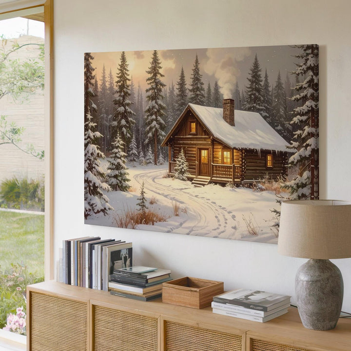 Cozy Log Cabin Canvas – Snowy Pine Forest Christmas Retreat - Gifitto