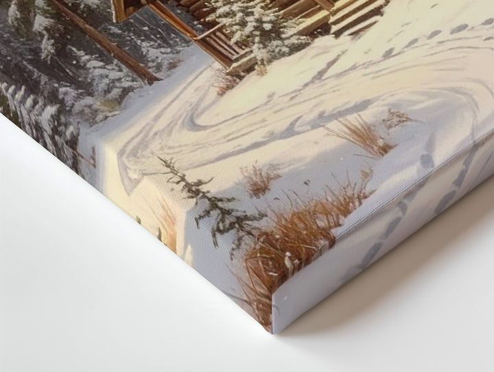 Cozy Log Cabin Canvas – Snowy Pine Forest Christmas Retreat - Gifitto