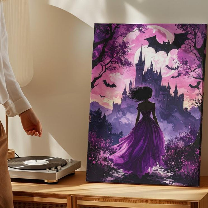 Enchanted Gaze Canvas – Gothic Fairytale Wall Art with Castle & Bats - Gifitto
