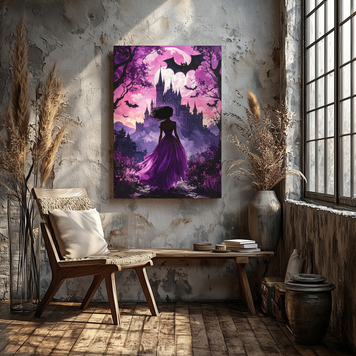 Enchanted Gaze Canvas – Gothic Fairytale Wall Art with Castle & Bats - Gifitto